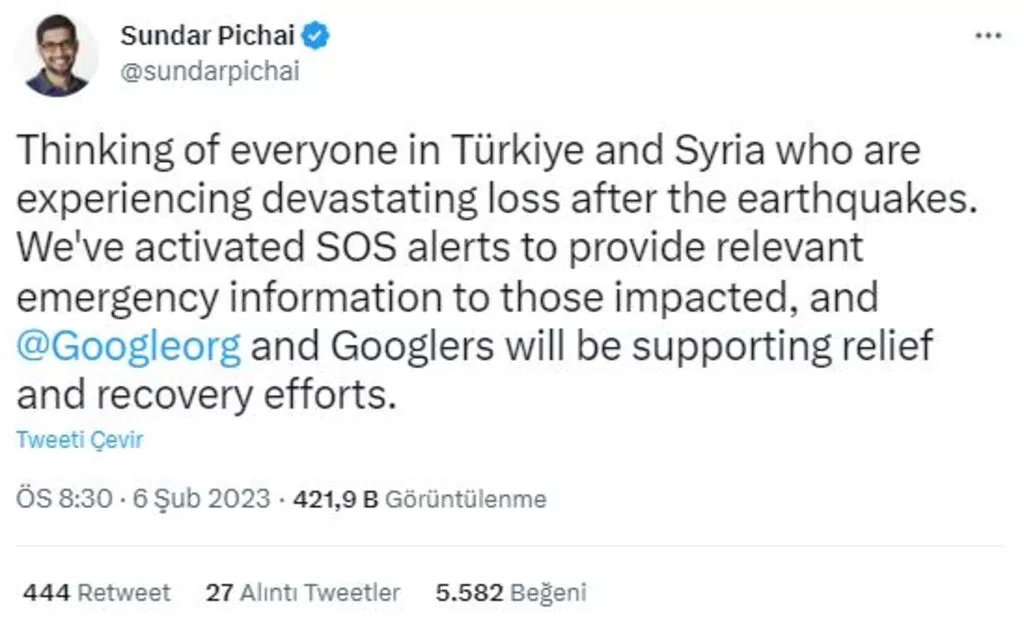 Turkey Message From Google Ceo Google Employees Will Support Relief And Recovery Efforts2