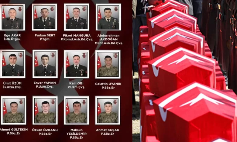 Turkey Mourns 12 Soldiers Martyred in Northern Iraq Cave Incident