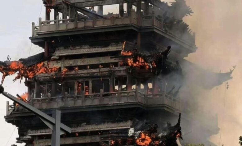 China 1500 Year Old Temple Fire